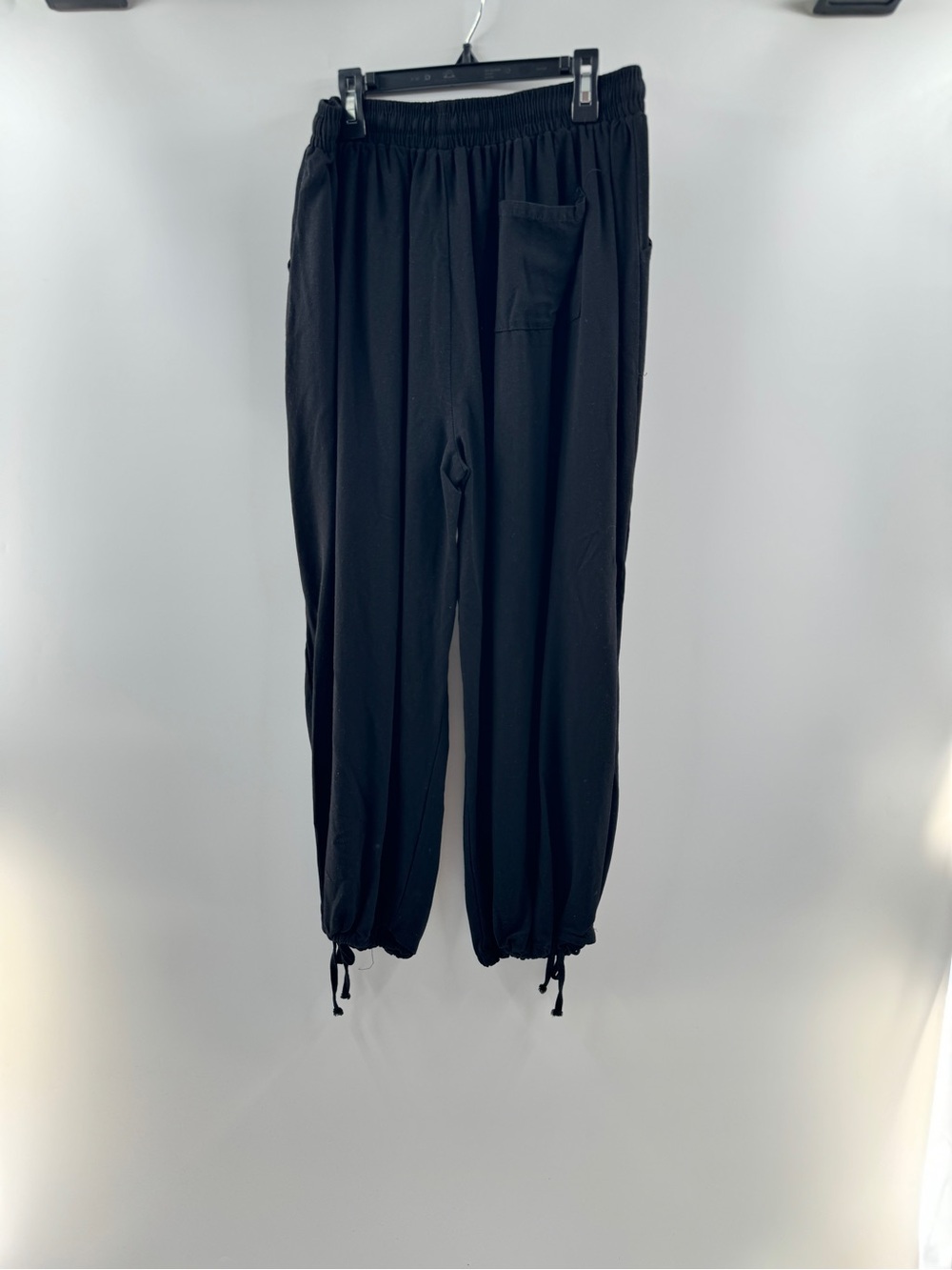 Black Cotton Linen Drawstring Cuffed Pants – Women’s Large - Picture 5 of 6